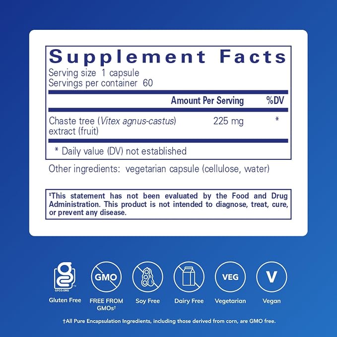 Pure Encapsulations Chaste Tree (Vitex) - Supports Menstrual Cycle Regularity - for Breast Comfort* - Women's Supplement - Hormonal Balance Support - Non-GMO & Vegan - 60 Capsules