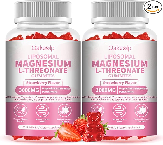 2 Pack Liposomal Magnesium Threonate High-Potency 3000mg Gummies,Liposomal Enhance 98% Absorption,Magnesium L-Threonate Supplements, Muscle & Nervous System for Kids & Adults