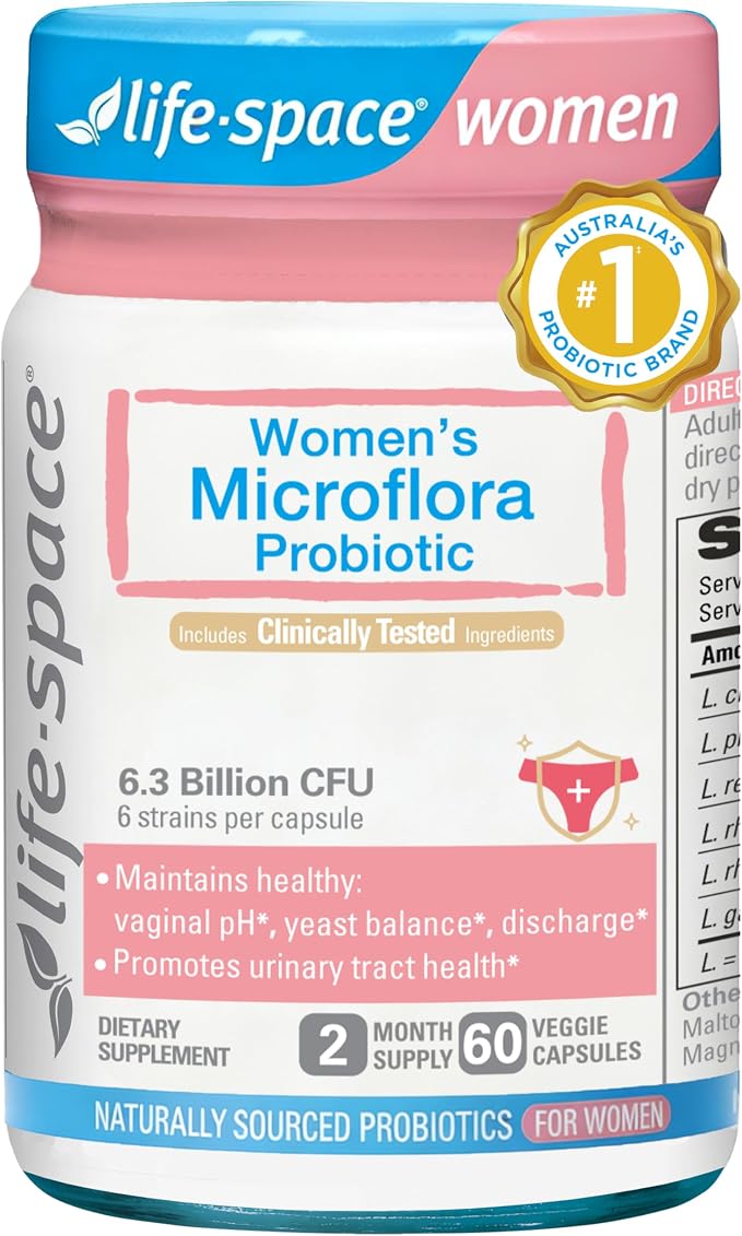 Life-Space Probiotic for Women, 2 Month Serving, Support Healthy Vaginal Microflora & Comfort, Daily Supplement for Women, pH Balance with Lactobacillus rhamnosus, 6.3 Billion CFU & 6 Strains, 60 ct