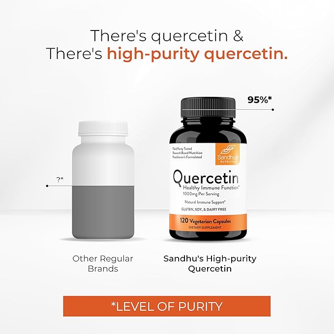 Quercetin 500mg Vegetarian Capsules 240 Count | 1000mg Per Serving of 2 Capsules | Immune Support Supplements For Respiratory, Cellular Health & Seasonal Allergies | Quercitin for Men & Women Immunity