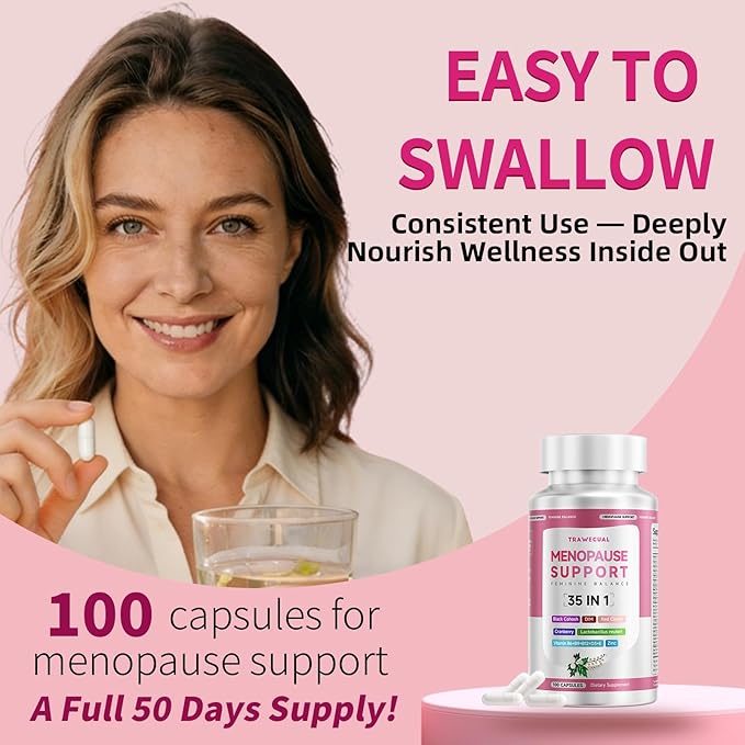 Menopause Supplements For Women, 400mg Black Cohosh & 200mg DIM for Hot Flashes, Night Sweats Relief & Hormone Balance, 35-in-1 with Probiotics, Ashwagandha & Red Clover, 100 Capsules/50-Day Supply