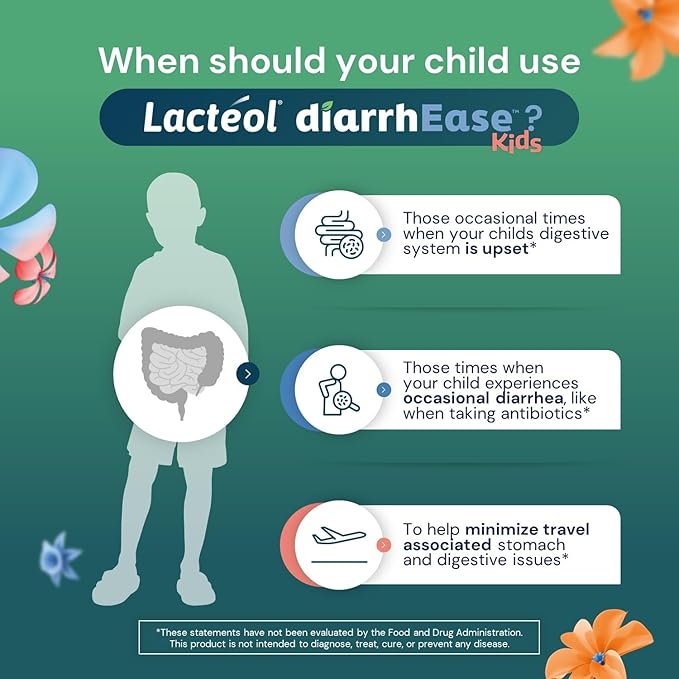 Lactéol diarrhEase Kids - a Safe, Drug Free and clinically Tested postbiotic Strain that Shortens the Duration of Occasional Diarrhea- Works Naturally with Your Child’s Body, 10 Count