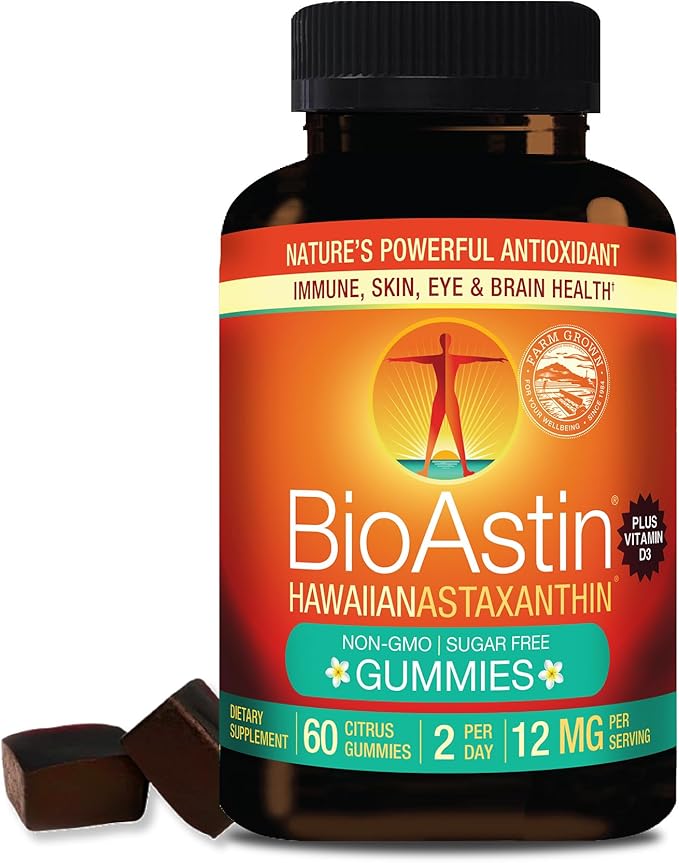 Nutrex Hawaii BioAstin Hawaiian Astaxanthin - 12mg, 60 Gummies - Farm-Direct Premium Antioxidant Supplement to Support Eye, Skin, Joint & Immune System Health - Non-GMO & Gluten-Free