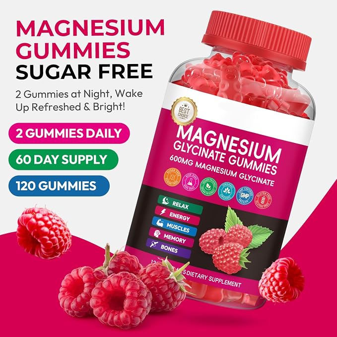 Magnesium Glycinate Gummies 600mg, High Absorption Magnesium Gummies with L-Threonate, Calcium, Vitamin B6, D3, Sugar Free Chews for Adults & Kids Relaxation, Stress Relief, Night Rest
