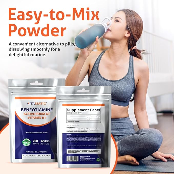 Vitamatic Benfotiamine Pure Powder 600 mg per Serving - 100 Grams - Also Called Fat Soluble Vitamin B1