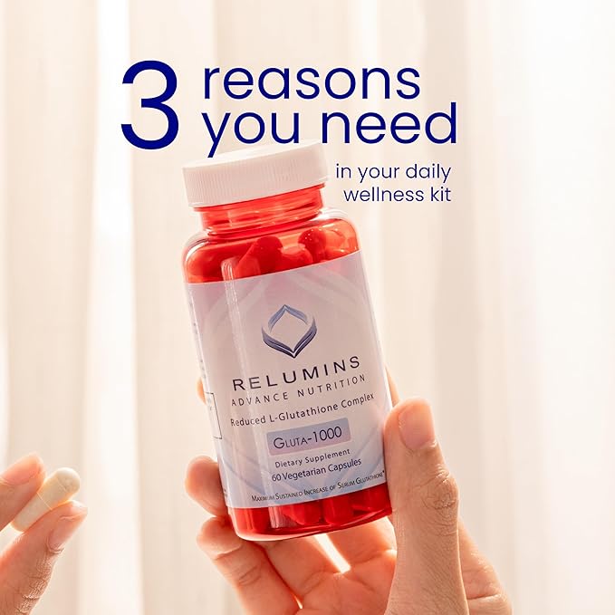 Relumins L-Glutathione Supplement Complex - Spring Glow Essential - World’s Most Advanced Reduced Glutathione 1000mg with Alpha Lipoic Acid for Smoother & Brighter Skin, Made in USA - 60 Caps