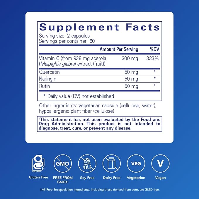Pure Encapsulations Acerola/Flavonoid | Corn-Free, Plant-Based Vitamin C and Bioflavonoid | 120 Capsules*