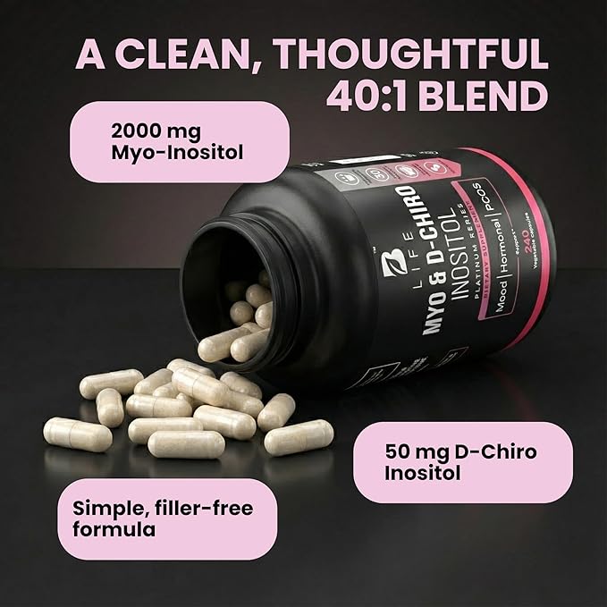 Myo-Inositol & D-Chiro Inositol 40:1 for Women | I Inositol Supplement for Women | Hormone Balance, Fertility & Cycle | Vitamin B8, Insulin & Flo Ovarian Support | 240 Caps