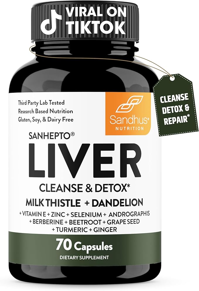Sandhu's Liver Cleanse Detox & Repair Support Capsules with Milk Thistle & Dandelion Root | Herbal Supplement Pills for Liver Health | for Men & Women | Made in USA | Viral on Tiktok | 70 Count
