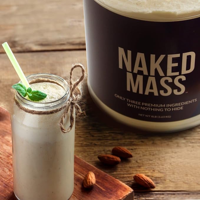 NAKED Mass - Natural Weight Gainer Protein Powder - 8 LB Bulk, NSF Certified, GMO Free, Gluten Free & Soy Free. No Artificial Ingredients - 1,250 Calories per Serving