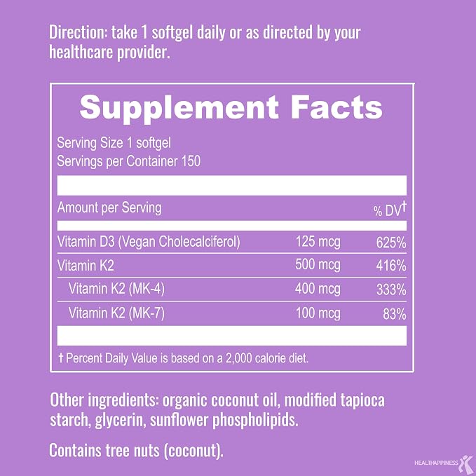 UpNourish Certified Vegan Vitamin D3 5000 IU K2 MK4 MK7 500 mcg Supplement, 150 Softgels, Plant Based Liposomal Vitamin D K with Organic Coconut Oil, Non GMO, Gluten and Gelatin Free
