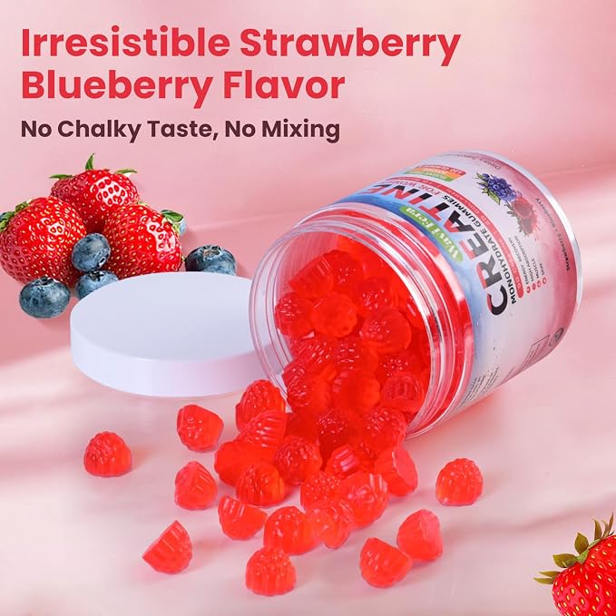 Creatine for Women,Creatine Monohydrate Gummies with Collagen+ BCAAs+Hyaluronic Acid+VitaminsC and b12,Sugar Free,Vegan,Supplement for Muscle,Skin, Hair & Nail Support, Mixed berry,120 Counts
