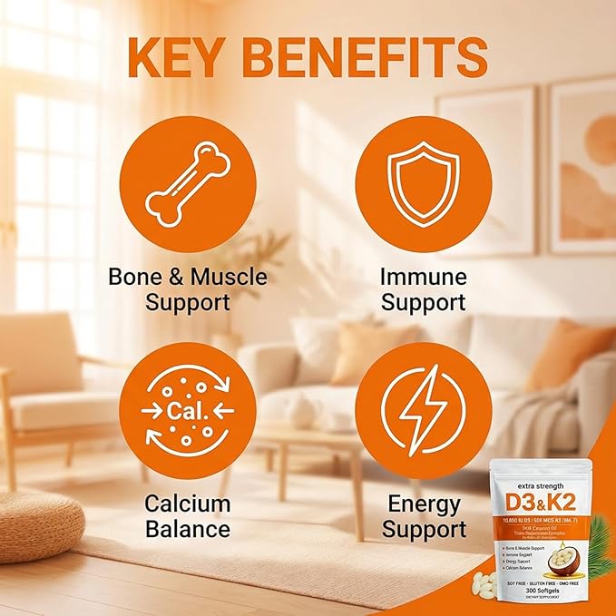 ELVERA Vitamin D3 K2 Magnesium Complex, Extra Strength D3 & K2 with Triple Magnesium Softgels, D3 K2 Vitamin 10000 IU Softgels(1)