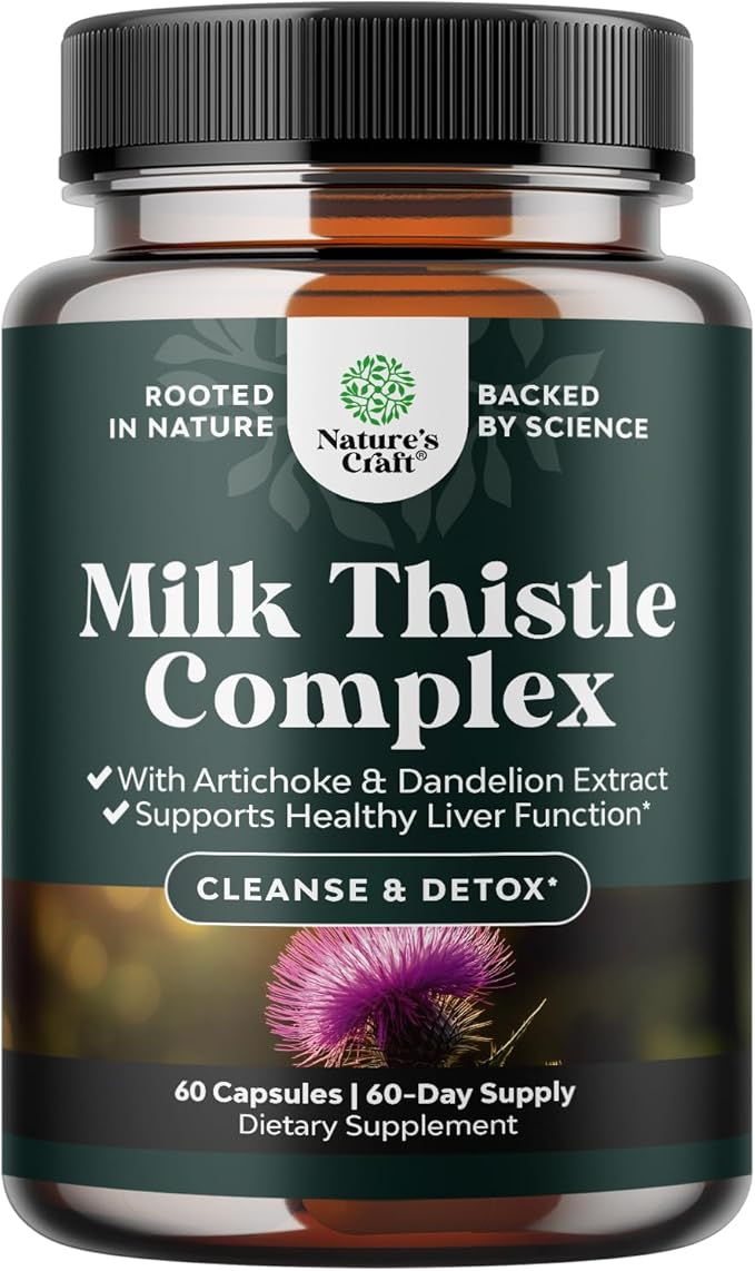Liver Support Milk Thistle Supplement for Liver Cleanse Detox & Repair - Advanced Milk Thistle and Dandelion Root Supplement with Artichoke Extract - Dandelion Capsules for Detox - 60 Ct