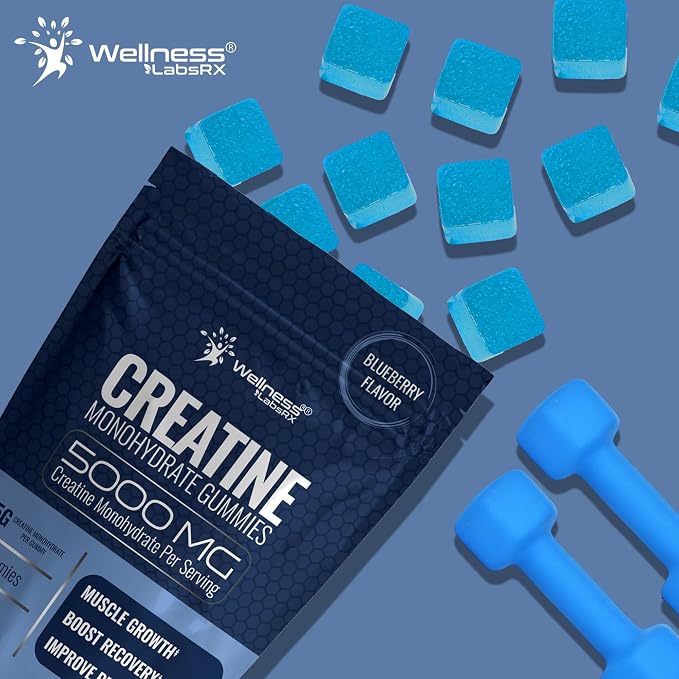 Creatine Gummies 5000mg, 30 Servings Creatine Monohydrate Gummies - Third-Party Tested Creatine for Women, Blueberry Flavor Creatine for Men, Muscle Growth, Strength, and Recovery - Pack of 1