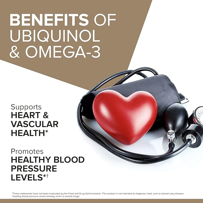 Qunol Plus Ubiquinol CoQ10 100mg with Omega 3 Fish Oil 250mg, Extra Strength Antioxidant Supplement, 90 Count