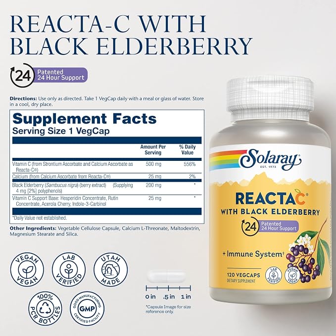 SOLARAY Reacta-C + Elderberry 500 mg VCapsules 120 Count