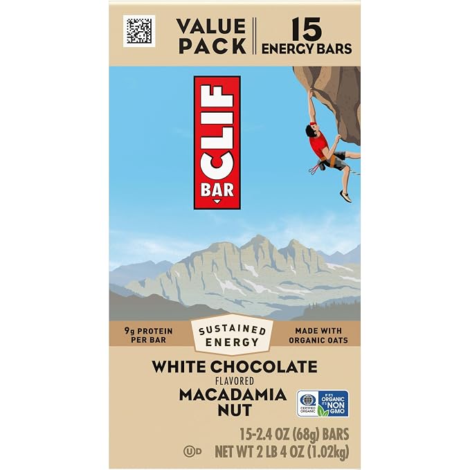 CLIF BAR - Energy Protein Bars - White Chocolate Macadamia Nut - Made with Organic Oats - Energy Bars - Non-GMO - (15 Pack)