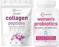Micro Ingredients 8-in-1 Multi Collagen Powder & Women’s Probiotics 100 Billion CFU Veggie Capsules | 2 Pack | Hydrolyzed Peptides + Hyaluronic Acid & Vitamin C | 40 Strains + Cranberry & D-Mannose