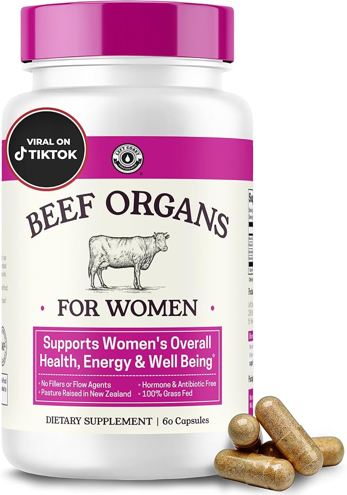 Beef Organ Supplement for Women - Beef Liver, Kidney, Heart and Uterus Tissue, Supports Women's Overall Energy and Health - Pasture Raised in New Zealand - No Fillers or Flow Agents - 60 Capsules