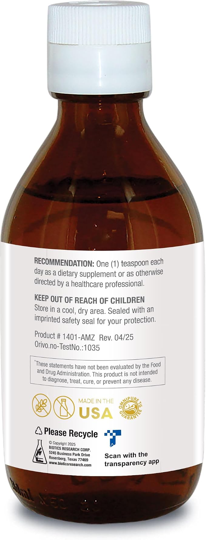 Biotics Research Biomega 3 Liquid™ Highly Concentrated Omega 3 Fish Oil Liquid, Sustainably Sourced, Traceable, Pure 2490 mg of EPA DHA Omega 3 Fatty Acids per TSP 1040 mg DHA 7 Fl Ounces 200ml 40 SVG