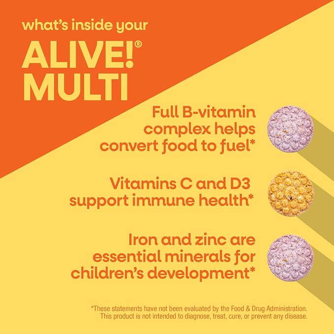 Nature's Way Alive! Children’s Chewable Multivitamin, Kids Multivitamin with Orchard Fruits and Garden Veggies Powder Blend, Daily Kids Vitamins for Nutritional Support Cherry Flavor, 120 Tablets