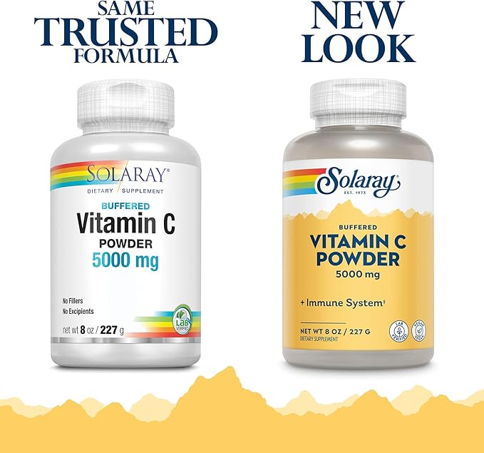 SOLARAY Vitamin C Crystalline 5000mg | Buffered Powder for Gentle Digestion | Healthy Immune Function, Collagen Synthesis & Antioxidant Support | 8 oz