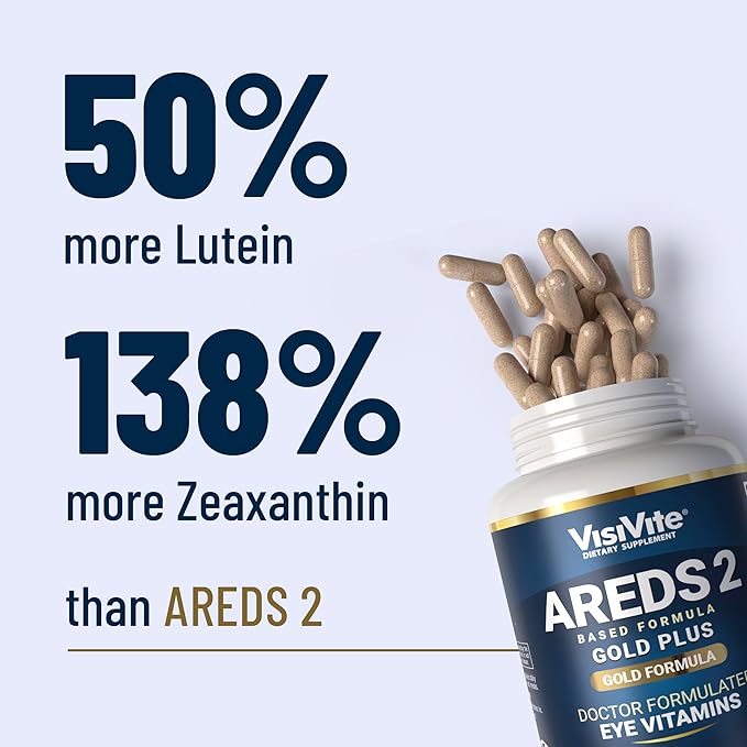 Doctor Formulated AREDS 2 Plus Eye Vitamins with Zeaxanthin Plus Lutein - Bilberry and Grape Seed Extract - Premium Eye Health Formula - 60 Eye Supplement Capsules of VisiVite Gold Plus