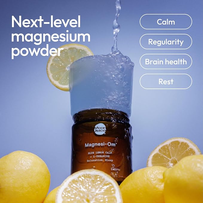 Moon Juice Magnesi-Om Magnesium Powder Supplement - Chelated Magnesium Complex + L-Theanine Blend for Rest, Relaxation & Regularity - Vegan, Non-GMO & No Sugar, Blue Lemon, 4.2 oz, 30 Servings
