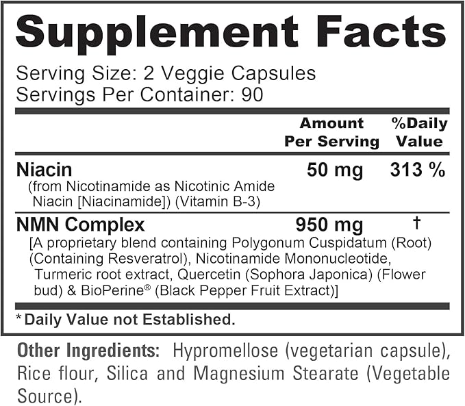 NusaPure NMN Complex 1,000 mg per Serving with Resveratrol, Turmeric Root, Quercetin & BioPerine, 180 Vegan Capsules (90 Servings) – Non-GMO, Vegan, Lab Tested, Made in cGMP Facility