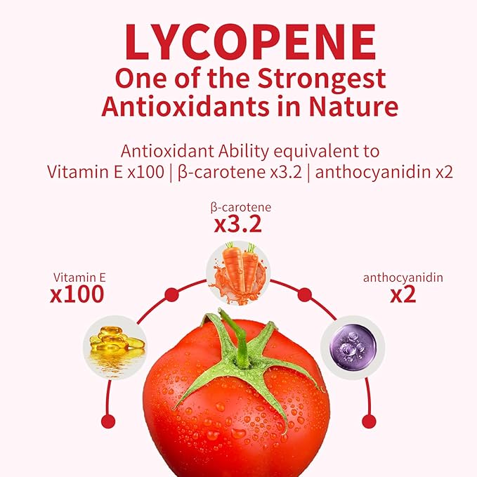 Lycopene Supplement for Men 100mg, Lycopene Capsule with 200mg Reishi Mushroom for Overall Health, 2 Month Supply, Non-GMO & Gluten Free, Vegan, 60 Rapid Release Capsules