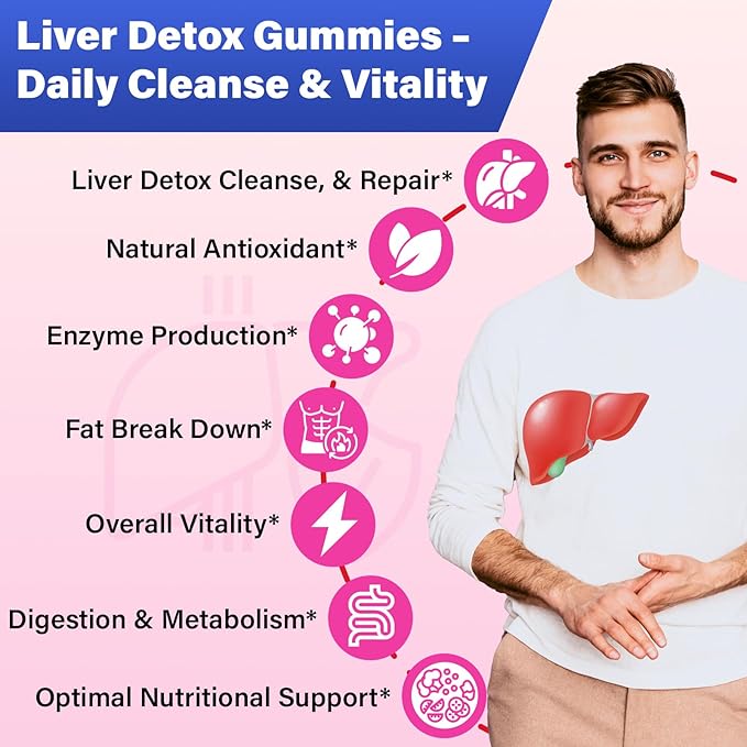 Liver Detox Cleanse & Repair, 2000mg Milk Thistle Liver Detox , Herbal Liver Support Supplement with Beetroot, Dandelion Root, Turmeric, Glutathione for Gut Health, Metabolism, Energy, 180 Gummies