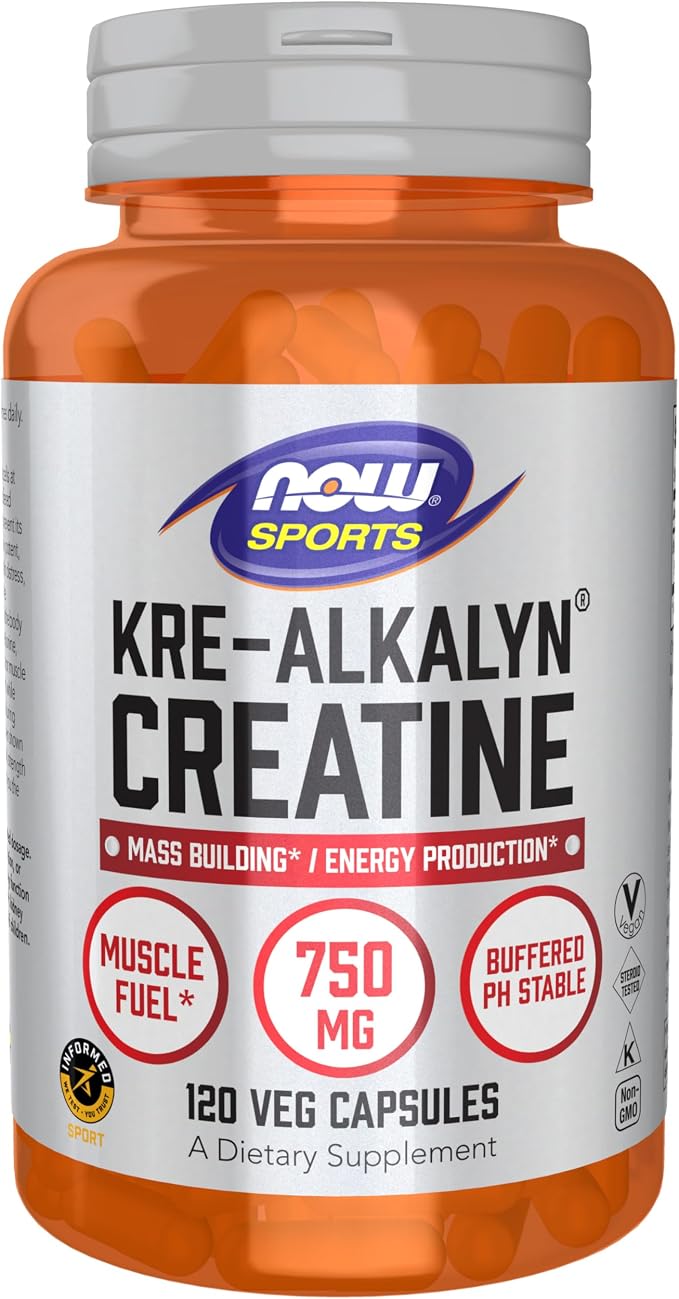 NOW Foods Sports Nutrition, Kre-Alkalyn Creatine 750 mg, Mass Building*/Energy Production*, 120 Veg Capsules