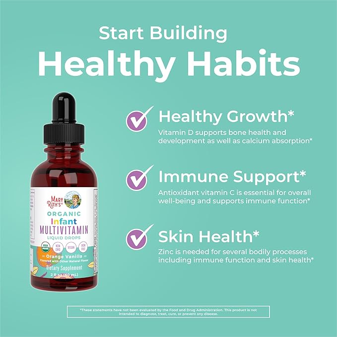 MARYRUTH'S Organics Multivitamin for Infants | USDA Organic | Multivitamin Liquid Drops for Babies 6-12 Months | Immune Support & Overall Wellness | Vegan | Non-GMO | Gluten Free | 2 Fl Oz