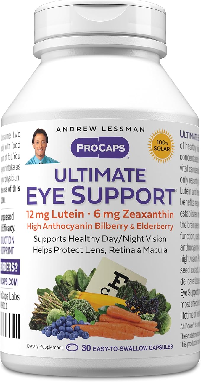 ANDREW LESSMAN Ultimate Eye Support 30 Softgels - 12mg Lutein, 6mg Zeaxanthin, Bilberry, Key Nutrients to Support Eye Health and Promote Healthy Vision. No Additives. Easy to Swallow Softgels