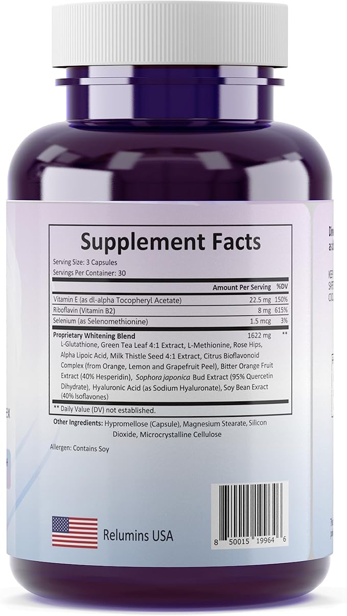 Relumins Advanced White Set - 1650mg Glutathione Complex (90 Capsules) and Advanced Vitamin C with Rose HIPS and Bioflavonoids (60 Capsules) Bundle, 1 Month Supply