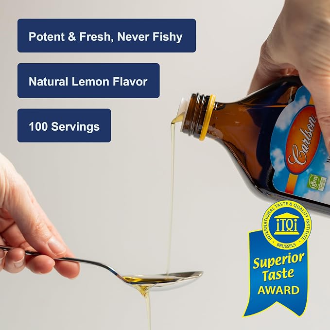 Carlson - The Very Finest Fish Oil, 1600 mg Omega-3s, Liquid Supplement, Norwegian, Wild-Caught, Sustainably Sourced , Lemon, 16.9 Fl Oz