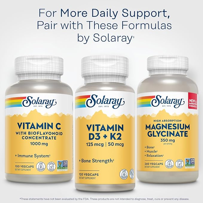 SOLARAY Vitamin C with Bioflavonoid Concentrate - Rose Hips, Acerola Cherry and Bioflavonoids - Vitamin C 1000mg - Immune Function, Skin, Hair, Nails Support - Vegan - 100 Servings, 100 VegCaps