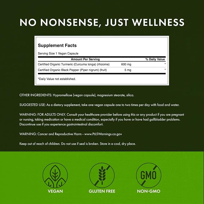 Swanson Premium Turmeric & Black Pepper Antioxidant Supplement for Active Adults Seeking Joint, Digestion, and Circulation Support - Non-GMO, Organic (90 Vegan Capsules, 2 Pack)