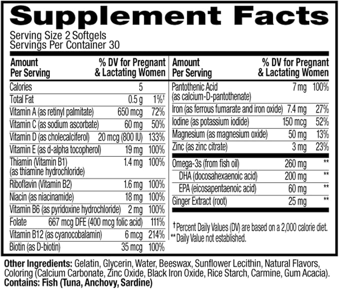 OLLY Ultra Strength Prenatal Multivitamin Softgels, Supports Healthy Growth, Brain Development, Iron, Folic Acid, DHA, Vitamins C, E, 30 Day Supply-60 Count (Pack of 2)
