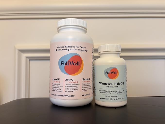 FullWell Women's Prenatal Essentials - Women’s Prenatal Multivitamin & Fish Oil - Supports Maternal Health & Fetal Development - Omega 3, DHA, Folate & Choline- 30 Servings