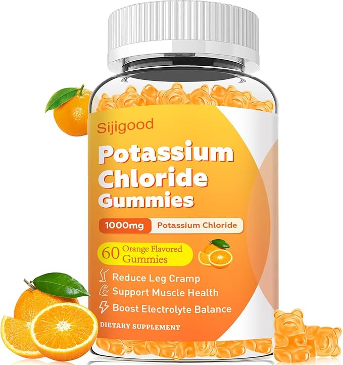 Sugar Free Potassium Gummies, Potassium Chloride for Adults, Potassium Supplement for Women & Men, Electrolyte Balance, Prevent Leg Cramp, Support Muscle & He♡rt Health, Orange Flavor, 60 Count