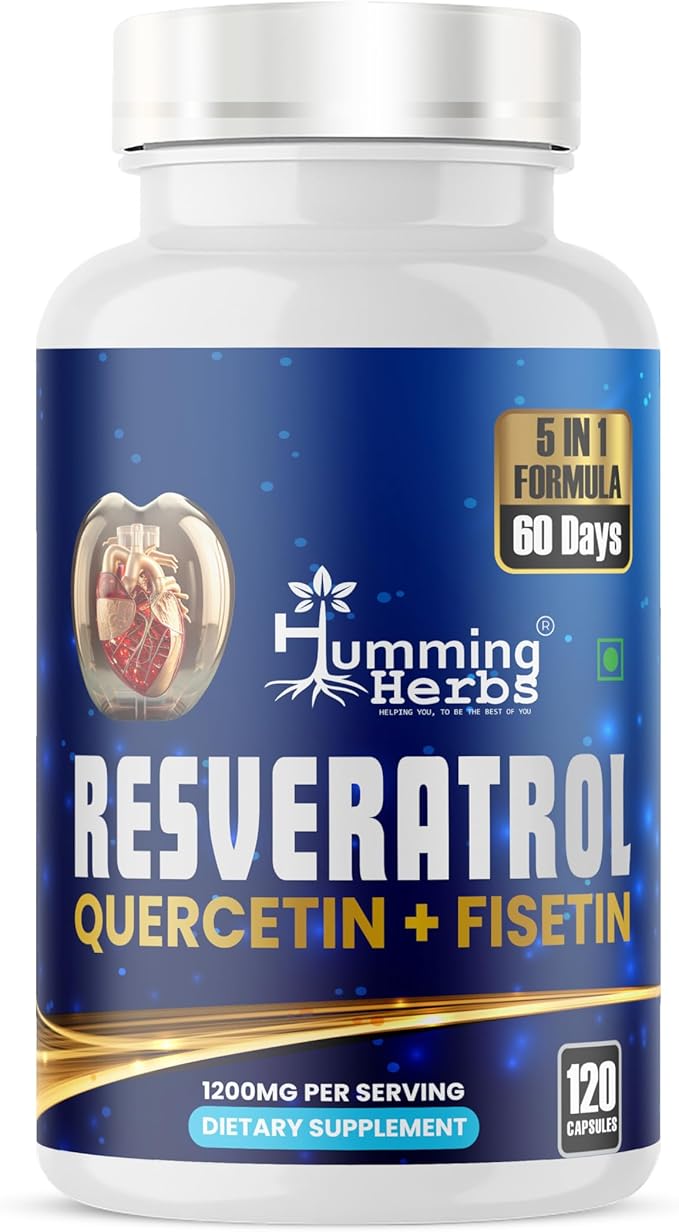 Humming Herbs Resveratrol Supplement— with Quercetin, Fisetin, Spermidine & Vitamin D3 — Antioxidant Support for Healthy Cellular Function - 1200 mg, 120 Vegan Capsules Non-GMO, Gluten-Free