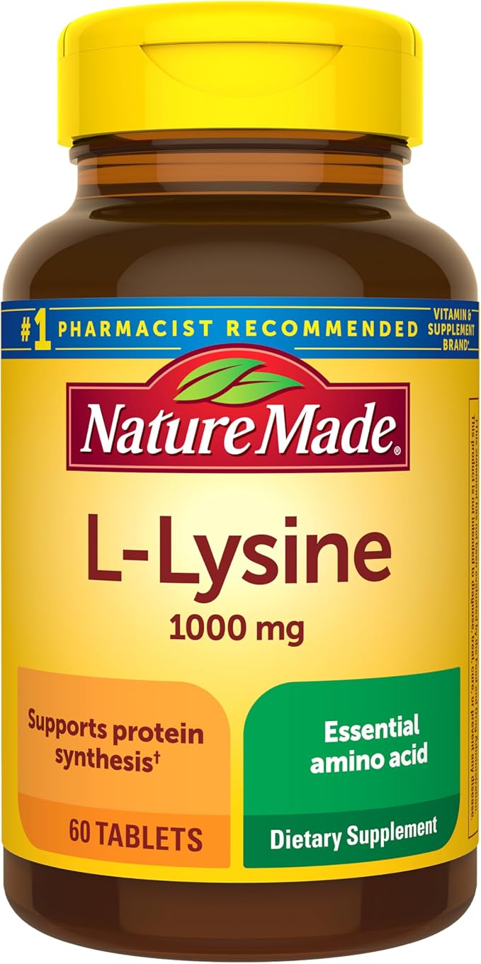 Nature Made L-Lysine 1000 mg, Dietary L-Lysine Supplements, 60 Tablets, 60 Day Supply
