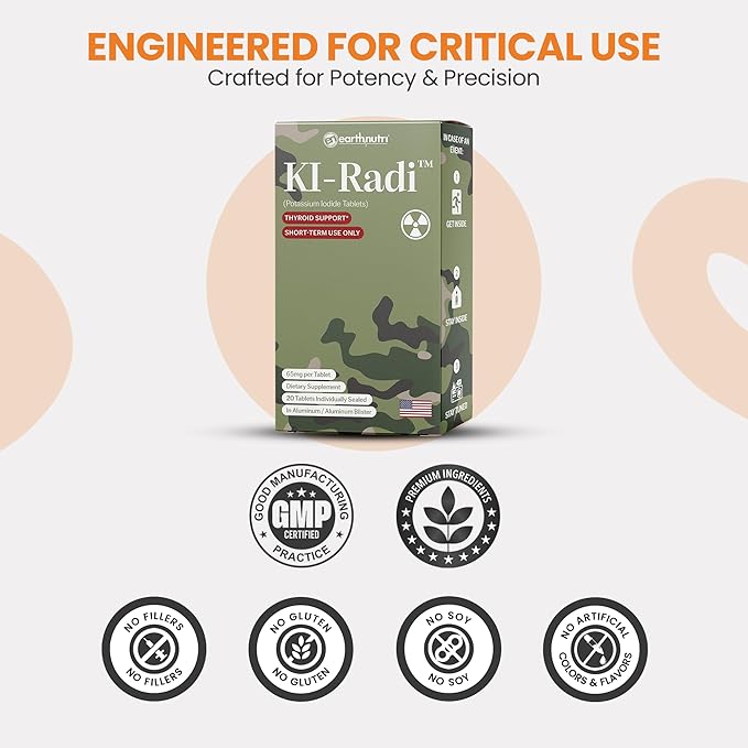 EarthNutri KI-Radi™ Potassium Iodide KI Tablets 65 mg – High Potency Iodine for Thyroid Support, Emergency Preparedness – Potassium Supplement in Foil-Foil Blister – 60 Tablets (3 Pack of 20)