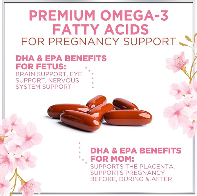 Prenatal Vitamins for Women - Prenatal Multivitamin with Folic Acid & Omega 3 DHA Fetal Development Support - Pregnancy Vitamin Supplement with, Vitamin A, C, D, B6, B12 & Iron - 60 Softgels