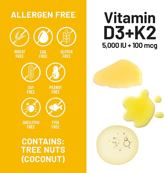 NatureWise Vitamin D3 5000IU + K2 (MK7) 100mcg with Organic Extra Virgin Coconut Oil - Supports Calcium Absorption, Bone & Immune Health - Non-GMO, Soy & Gluten-Free - 30 Softgels[30-Day Supply]