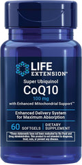 Life Extension Super Ubiquinol CoQ10 with Enhanced Mitochondrial Support, Potent Heart Health & Cellular Energy Production Support, Ultra-absorbable, Gluten-Free, Non-GMO, 100 mg, 60 softgels