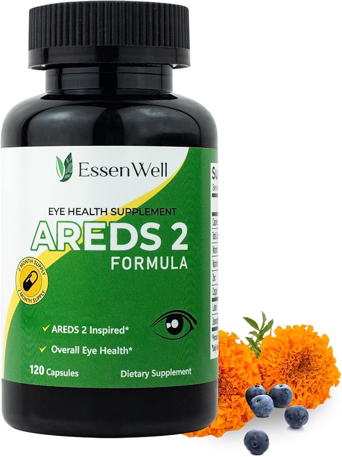 AREDS 2-120 Capsules + Multivitamin, Lutein and Zeaxanthin 20mg, 2-in-1 Eye Vitamin, Contains Vitamin C, D, E & Zinc