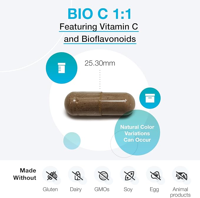 XYMOGEN Bio C 1:1 - Vitamin C Supplement with Citrus Bioflavonoids for Immune System Support - 500 mg Ascorbic Acid - Gluten-Free & Non-GMO - 90 Capsules